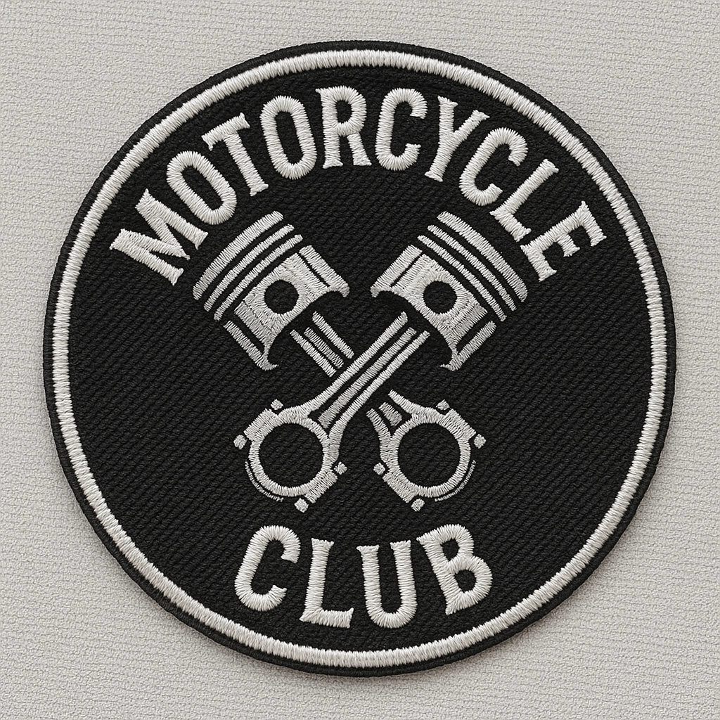Round embroidered biker patch with motorcycle and sunrise design for riding clubs in USA – gold and black durable stitching