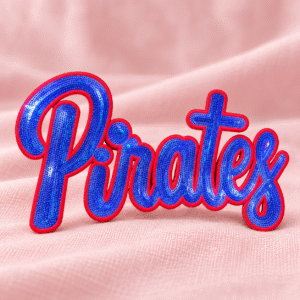 Blue-red Pirates sequin patch on blush fabric-19